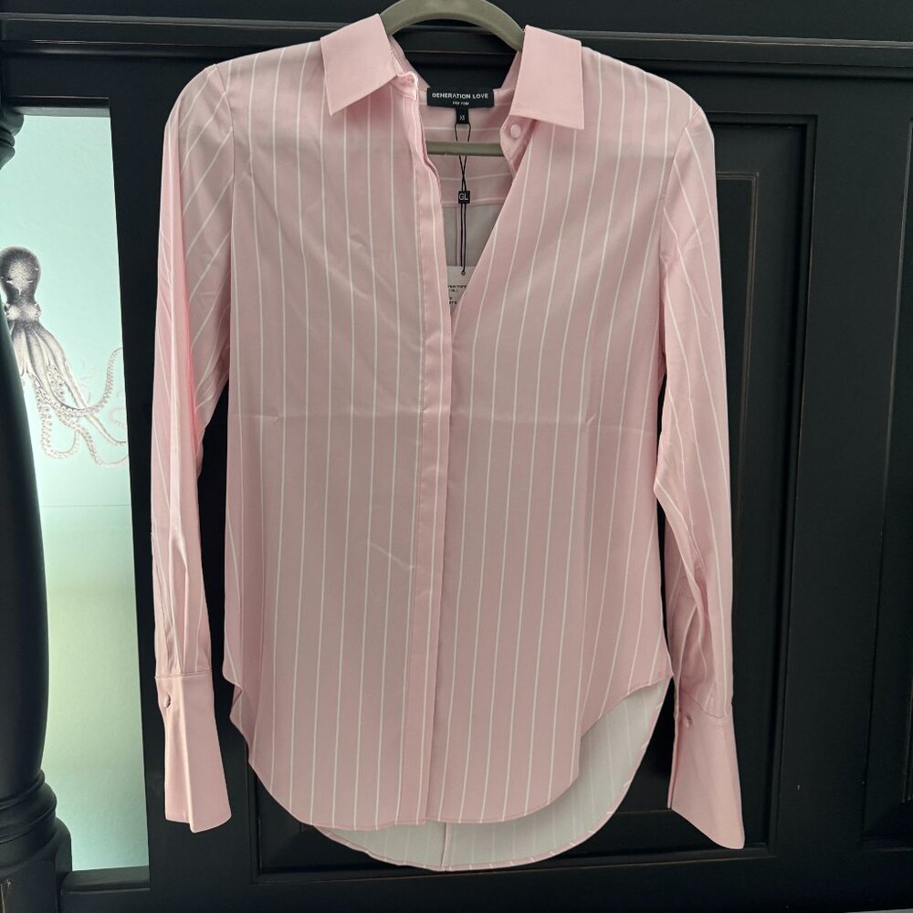 Generation Love Long Sleeve Pink & White Stripe blouse XS NWT $90